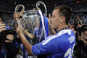 Bayern Munich v Chelsea, Champions League Final 2012. Fussball Arena Munchen, Munich, Germany. 19/5/12. Pic: Tom Jenkins. John Terry reads the past winners names on the trophy.