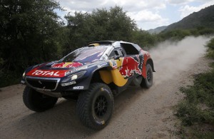 epa05103807 French Stephane Peterhansel, of Peugeot team, in action during the 12th stage of Rally Dakar 2016, between San Juan and Villa Carlos Paz localities, Argentina, 15 January 2016. EPA/Felipe Trueba