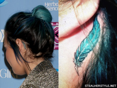 demi-lovato-feather-behind-ear-tattoo