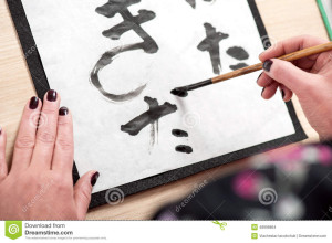 traditional-japanese-chinese-calligraphy-top-view-image-woman-hands-kimono-writing-hieroglyphs-paper-arranged-48998864